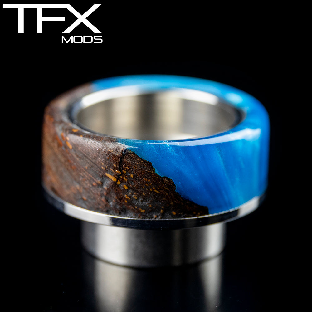 TFX 810 Drip Tip - 304 Stainless Steel - Elm Burr And Sky Blue Resin