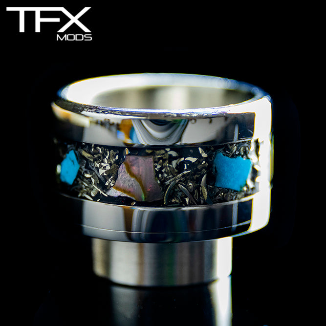 TFX 810 Drip Tip - 304 Stainless Steel - 925 Sterling Silver + Abalone + Turqurenite Inlay